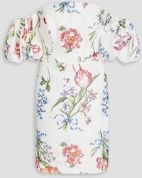 Marchesa - Off-the-shoulder Embroidered Duchesse-satin Mini Dress - Lyst