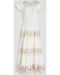 RED Valentino - Tiered Embroidered Cotton-poplin Maxi Dress - Lyst