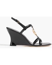 Tory Burch - Capri Miller Embellished Leather Wedge Slingback Sandals - Lyst