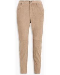 Brunello Cucinelli - Bead-Embellished Suede Slim-Leg Pants - Lyst