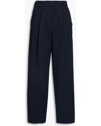 Emporio Armani - Pleated Cotton-blend Cloqué Tapered Pants - Lyst