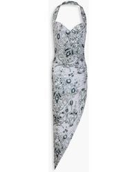 Norma Kamali - Drapiertes neckholder-midikleid aus stretch-jersey mit print - Lyst