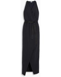 Brunello Cucinelli - Wrap-effect Embellished Pinstriped Wool-blend Crepe Maxi Dress - Lyst