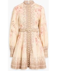 Zimmermann - Belted Printed Linen Mini Dress - Lyst