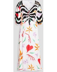 Hayley Menzies - Sequin-embellished Floral-print Crepe Midi Dress - Lyst