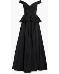 Marchesa - Off-the-shoulder Pleated Ruffled Taffeta Gown - Lyst