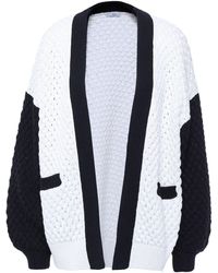 Co. Two-tone Silk And Tton-blend Cardigan White
