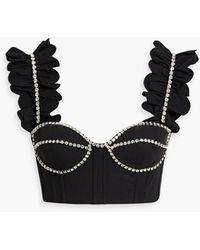 Area - Cropped Crystal-embellished Cotton-poplin Bustier Top - Lyst