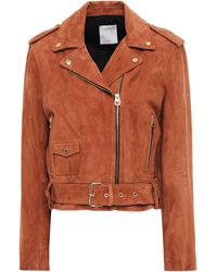 Sandro Youna Suede Biker Jacket Light Brown