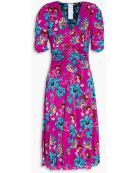 Diane von Furstenberg - Koren Reversible Ruched Floral-print Stretch-mesh Dress - Lyst