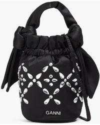 Ganni - Crystal-embellished Satin Bucket Bag - Lyst