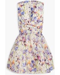 Zimmermann - Pleated Floral-print Linen And Silk-blend Mini Dress - Lyst
