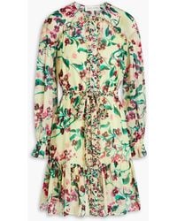 Saloni - Pixie Ruffled Floral-print Silk-chiffon Mini Dress - Lyst