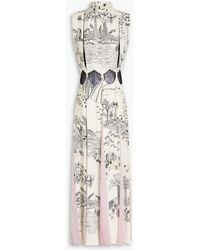 Valentino Garavani - Printed Velvet-paneled Silk Crepe De Chine Midi Dress - Lyst