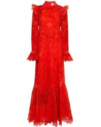 Zimmermann Ruffled Broderie Anglaise Silk Maxi Dress - Red