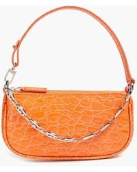 BY FAR Rachel Croc-effect Patent-leather Shoulder Bag - Orange