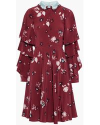 Valentino Garavani - Tiered Appliquéd Floral-print Silk Crepe De Chine Dress - Lyst