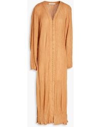 Savannah Morrow - Crinkled Bamboo And Silk-blend Midi Shirt Dress - Lyst