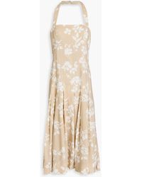Veronica Beard - Amalia Floral-print Linen-blend Halterneck Midi Dress - Lyst
