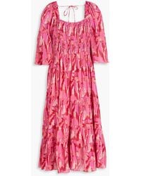 Ba&sh - Shirred Printed Cotton-blend Midi Dress - Lyst