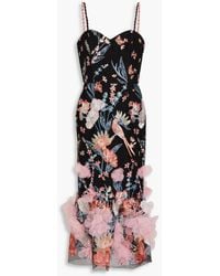 Marchesa - Floral-appliquéd Embroidered Tulle Midi Dress - Lyst
