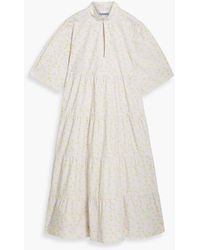 Ganni - Tiered Floral-print Cotton-poplin Midi Dress - Lyst