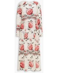 RED Valentino - Gathe Printed Silk Crepe De Chine Midi Dress - Lyst