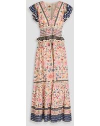 FARM Rio - Crochet-trimmed Floral-print Swiss-dot Cotton Maxi Dress - Lyst