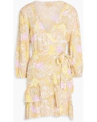 Melissa Odabash - Ruffled Floral-print Mousseline Mini Wrap Dress - Lyst