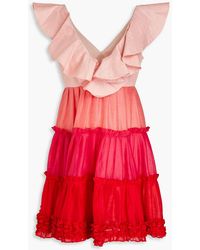 LEO LIN - Tiered Ruffled Color-block Mini Dress - Lyst