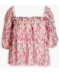 Ganni - Bluse aus plissiertem georgette mit floralem print - Lyst
