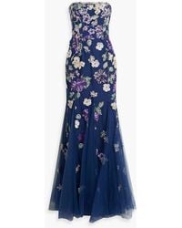 Marchesa - Strapless Embroidered Tulle Gown - Lyst