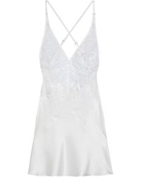 I.D Sarrieri Embroidered Tulle And Silk-blend Satin Chemise - White