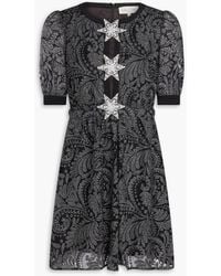 Saloni - Aura Metallic Embroidered Tulle Mini Dress - Lyst