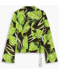 Louisa Ballou - Printed Stretch-silk Chiffon Wrap Blouse - Lyst