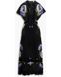 FARM Rio - Lace-Trimmed Floral-Print Crepe De Chine Maxi Dress - Lyst