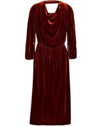 House of Dagmar Open-back Draped Velvet Midi Dress Copper - Red