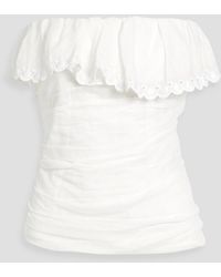 Isabel Marant - Orma Strapless Ruffled Broderie Anglaise-Trimmed Ramie Top - Lyst