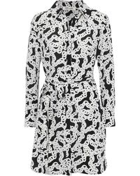 Diane von Furstenberg Prita Printed Silk Crepe De Chine Mini Shirt Dress White