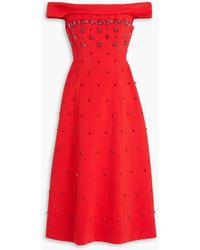Huishan Zhang - Beatrice Off-The-Shoulder Crystal-Embellished Crepe Midi Dress - Lyst