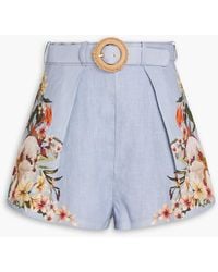 Zimmermann - Belted Floral-print Linen Shorts - Lyst