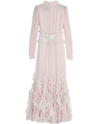 Giambattista Valli Tulle-trimmed Ruffled Polka-dot Fil Coupé Silk-blend Gown Ivory - White