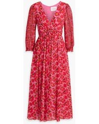 Carolina Herrera - Wrap-effect Floral-print Silk-chiffon Midi Dress - Lyst