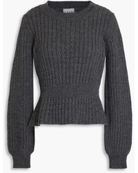 Ganni - Ribbed-knit Peplum Sweater - Lyst