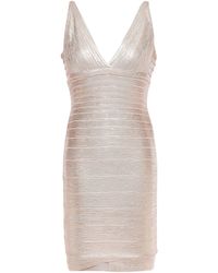 Hervé Léger Hervé Léger Metallic Coated Bandage Mini Dress Rose Gold