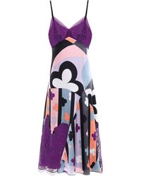 Emilio Pucci Lace-paneled Printed Silk-blend Satin Dress Violet - Purple