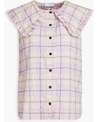 Ganni - Checked Cotton-blend Seersucker Shirt - Lyst