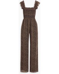 Mikael Aghal - Shirred Floral-print Crepe De Chine Wide-leg Jumpsuit - Lyst