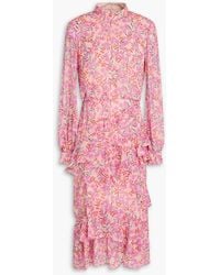 Saloni - Isa Ruffled Floral-Print Silk-Chiffon Midi Dress - Lyst