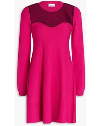 RED Valentino - Point D'esprit-paneled Knitted Mini Dress - Lyst
